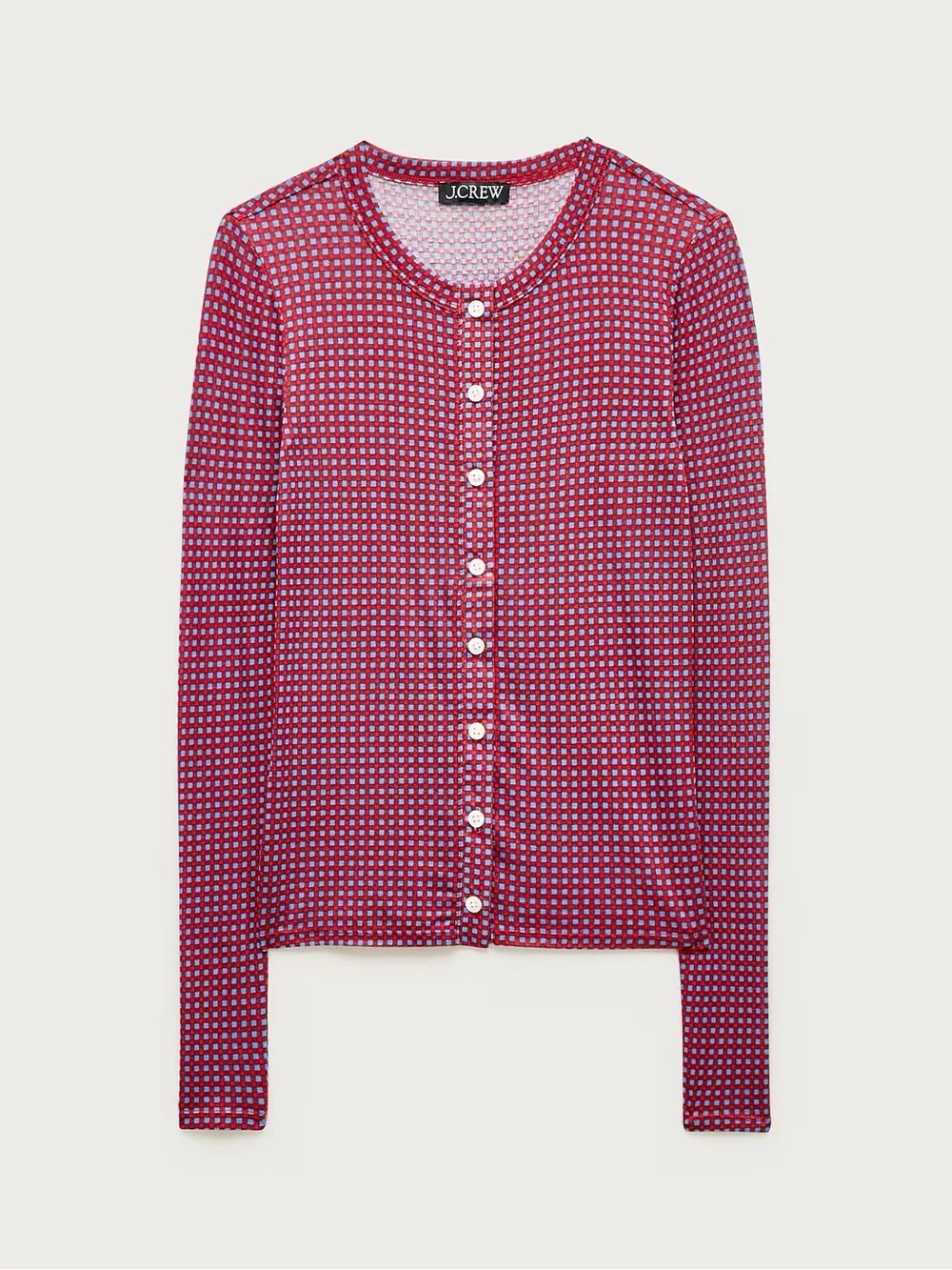 J. Crew Red and Light Blue Checked Button-Front Top